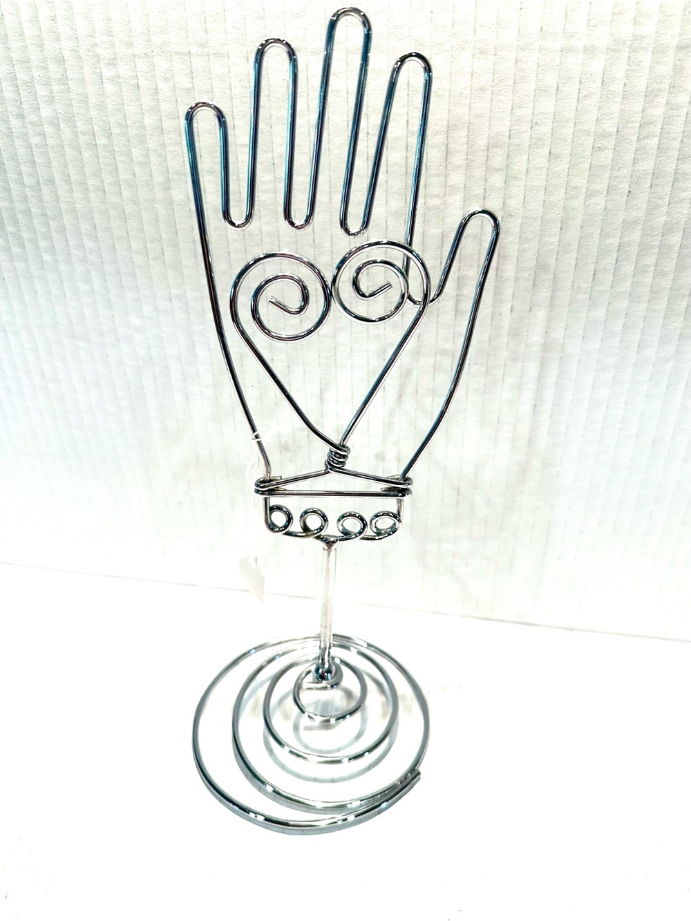 Silver Vintage Wire Hand Jewelry Stand/Picture Holder 10.5 tall